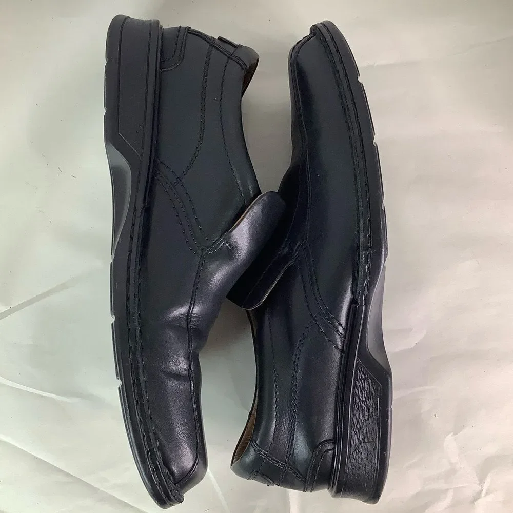 CLARKS COLLECTION Cushion Ortholite Black Leather Oxford Slip On Shoes Sz 11